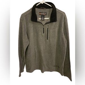 Free Country Fleece Pullover Mens L Blue‎ 1/4 Zip Long Sleeve Zip Pocket Gray